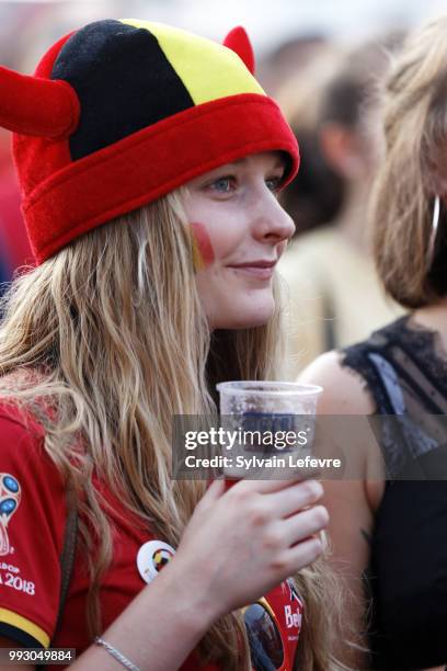 Belgian soccer fans attend FIFA WC 2018 Belgium vs Brasil at Tournai Fan Zone on July 6, 2018 in Tournai, Belgium.