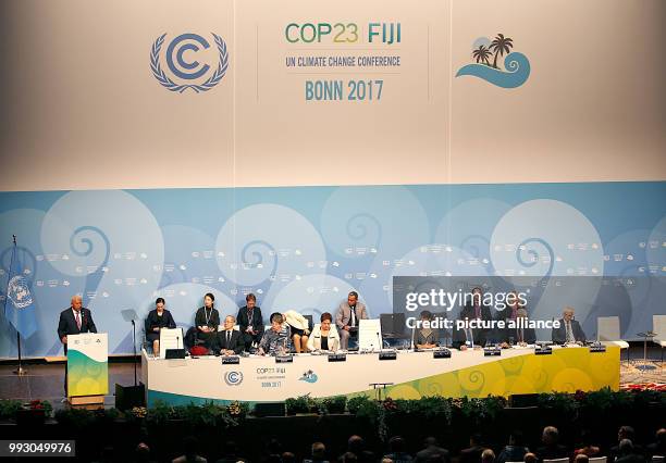 The COP23 president and prime minister of the Fiji Islands Frank Bainimarama gives a speech the World Climate Conference in Bonn, Germany, 6 November...