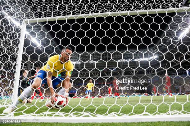 Renato Augusto of Brazil celebrates after scoring his team's first goal during the 2018 FIFA World Cup Russia Quarter Final match between Brazil and...