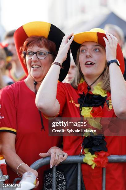 Belgian soccer fans react during FIFA WC 2018 Belgium vs Brasil at Tournai Fan Zone on July 6, 2018 in Tournai, Belgium.