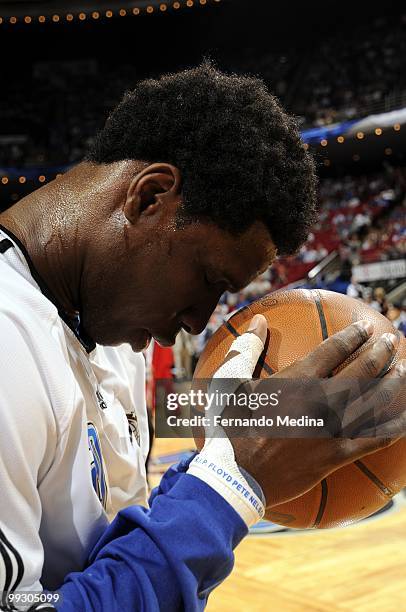 Mickael Pietrus of the Orlando Magic in deep though during warm-ups prior to Game Two of the Eastern Conference Semifinals against the Atlanta Hawks...
