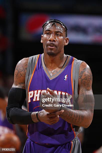 Amare Stoudemire of the Phoenix Suns stands on the court during the game against the Milwaukee Bucks on April 3, 2010 at the Bradley Center in...