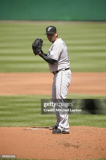 Anibal Sanchez of the Florida Marlins pitches during a baseball game against the Washington Nationals on May 9, 2010 at Nationals Park in Washington,...