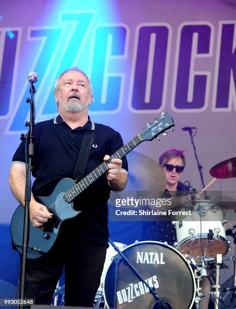 Pete Shelley of Buzzcocks performs during Sounds of the City at Castlefield Bowl on July 6, 2018 in Manchester, England.
