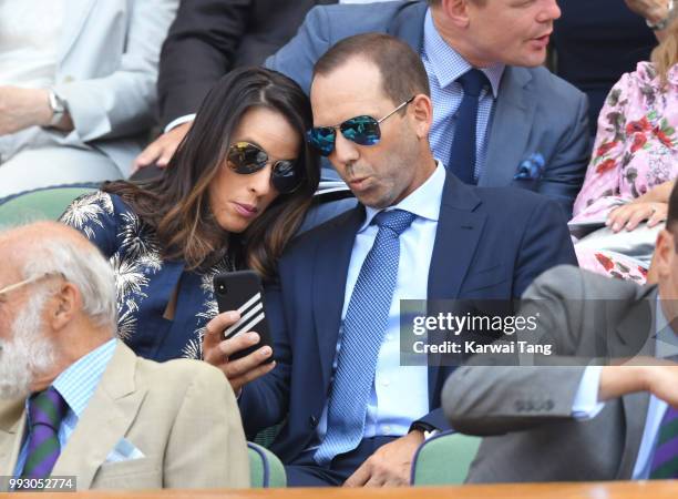 Sergio Garcia and wife Angela Akins Garcia attend day five of the Wimbledon Tennis Championships at the All England Lawn Tennis and Croquet Club on...