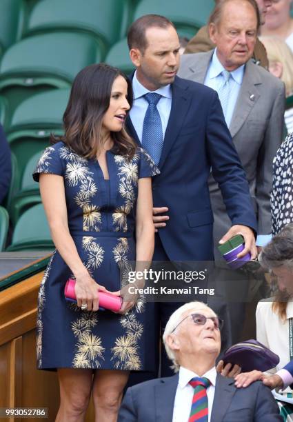 Sergio Garcia and wife Angela Akins Garcia attend day five of the Wimbledon Tennis Championships at the All England Lawn Tennis and Croquet Club on...