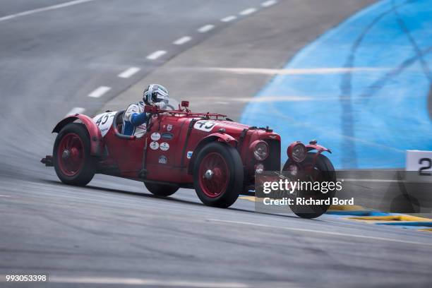 An Aston Martin Ulster 1935 competes during the Day Practice at Le Mans Classic 2018 on July 6, 2018 in Le Mans, France.