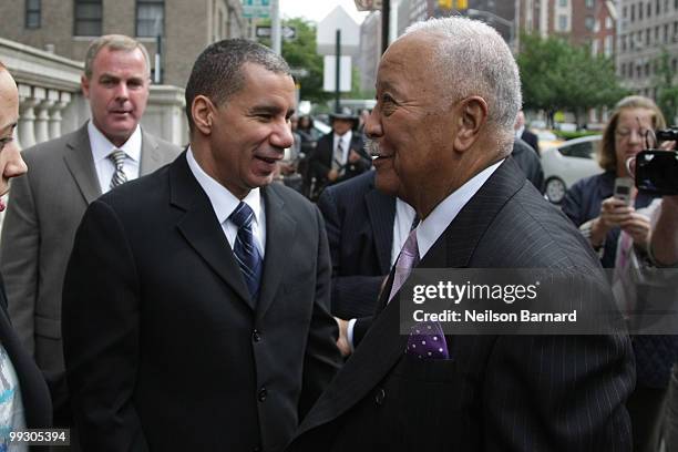 New York State Governor David Patterson and former New York City Mayor David Dinkins attend the funeral service for entertainer Lena Horne at St....