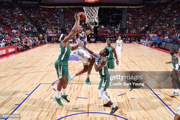 Devyn Marble of the Philadelphia 76ers shoot shoots the ball against the Boston Celtics during the 2018 Las Vegas Summer League on July 6, 2018 at...