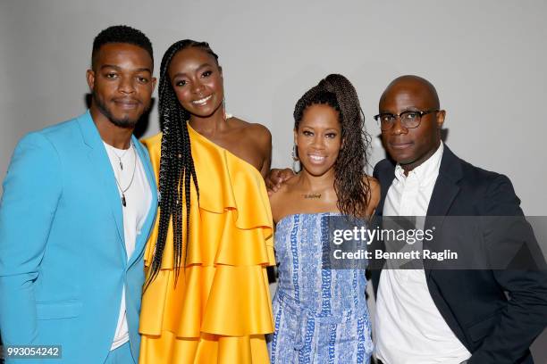 Stephan James, KiKi Layne, Regina King and Barry Jenkins attend 'If Beale Street Could Talk' Movie Cast and Filmmakers at Essence Festival 2018 on...