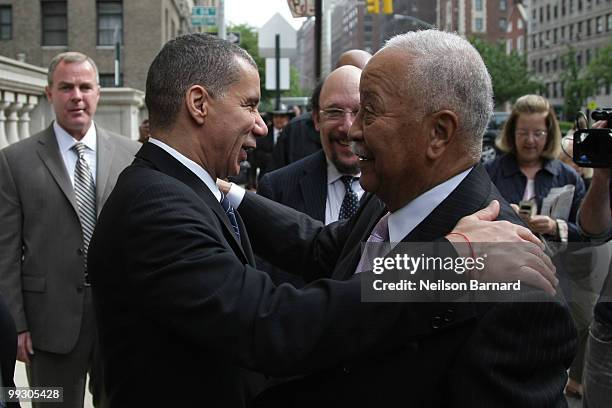 New York State Governor David Patterson and former New York City Mayor David Dinkins attend the funeral service for entertainer Lena Horne at St....