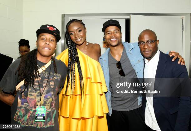 Lena Waithe, KiKi Layne, Marque Richardson, and Barry Jenkins attend 'If Beale Street Could Talk' Movie Cast and Filmmakers at Essence Festival 2018...