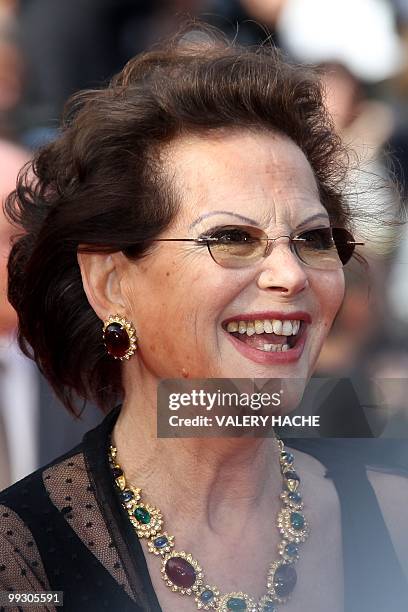 Italian actress Claudia Cardinale arrives for the screening of "Il Gattopardpo" presented during a special screening at the 63rd Cannes Film Festival...