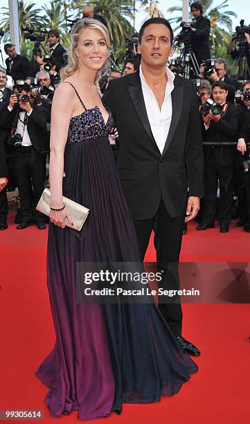 Singer Dany Brillant with Nathalie Moury attend the "Wall Street: Money Never Sleeps" Premiere at the Palais des Festivals during the 63rd Annual...
