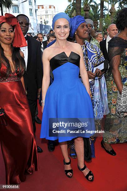 Actress Sandrine Bonnaire attends the "Wall Street: Money Never Sleeps" Premiere at the Palais des Festivals during the 63rd Annual Cannes Film...