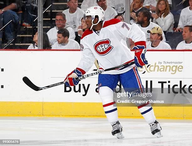 Subban of the Montreal Canadiens skates against the Pittsburgh Penguins in Game Seven of the Eastern Conference Semifinals during the 2010 NHL...