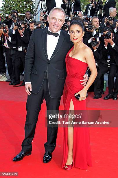 Actress Salma Hayek and husband FranÃ§ois-Henri Pinault attend the 'Il Gattopardo' premiere held at the Palais des Festivals during the 63rd Annual...