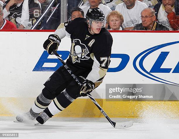 Evgeni Malkin of the Pittsburgh Penguins skates against the Montreal Canadiens in Game Seven of the Eastern Conference Semifinals during the 2010 NHL...