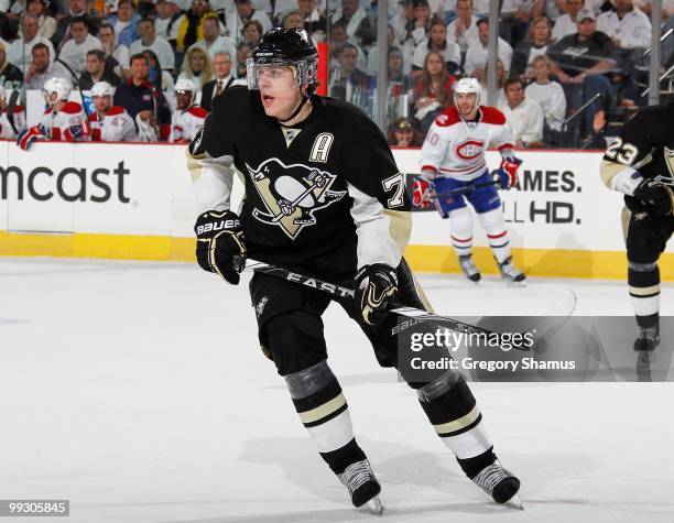 Evgeni Malkin of the Pittsburgh Penguins skates against the Montreal Canadiens in Game Seven of the Eastern Conference Semifinals during the 2010 NHL...