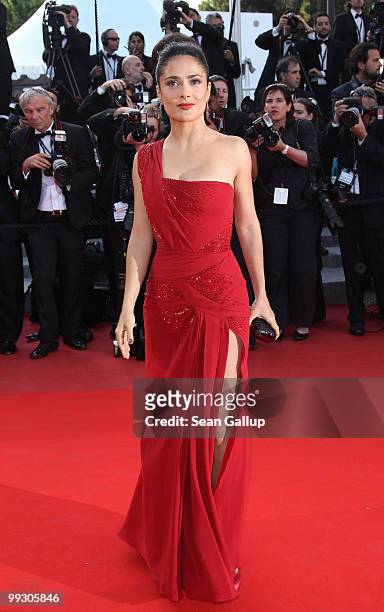 Actress Salma Hayek attends the "Wall Street: Money Never Sleeps" Premiere at the Palais des Festivals during the 63rd Annual Cannes Film Festival on...