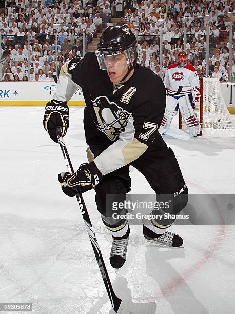 Evgeni Malkin of the Pittsburgh Penguins skates against the Montreal Canadiens in Game Seven of the Eastern Conference Semifinals during the 2010 NHL...