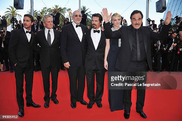 Actors Shia LaBeouf, Michael Douglas, Frank Langella, Josh Brolin, Carey Mulligan and director Oliver Stone attend the "Wall Street: Money Never...