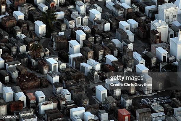 An aerial view of the Saint Louis Cemetery No. 1 near downtown New Orleans, Louisiana on April 10, 2010.