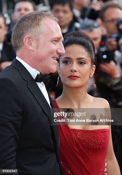 Actress Salma Hayek and husband FranÃ§ois-Henri Pinault attend the 'Il Gattopardo' premiere held at the Palais des Festivals during the 63rd Annual...