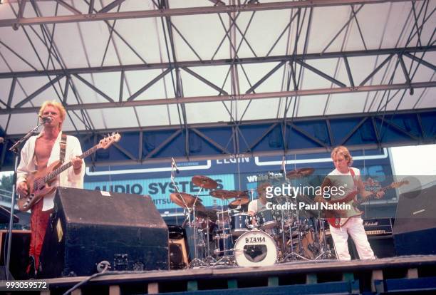 Sting, Stewart Copeland and Andy Summers of the Police performs on stage at Comiskey Park in Chicago, Illinois, July 23, 1984.