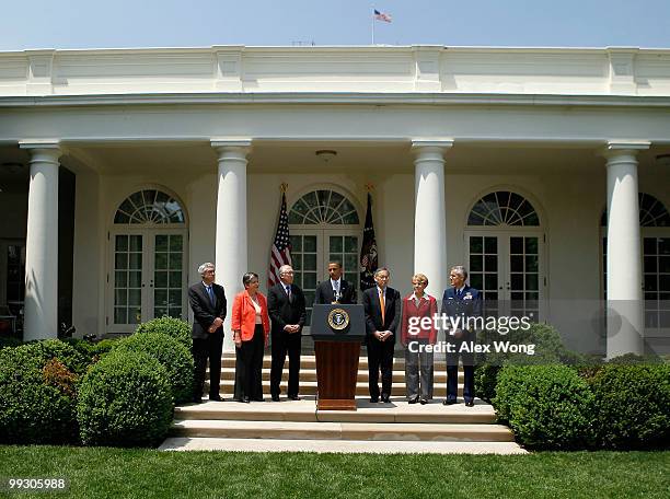 President Barack Obama makes remarks as Secretary of Homeland Security Janet Napolitano , Secretary of Interior Ken Salazar , Secretary of Energy...
