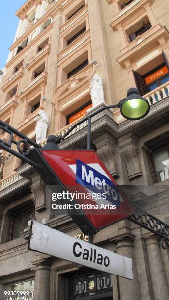 Callao subway station signal, Gran Via Street, Madrid, Spain, april 2010 .