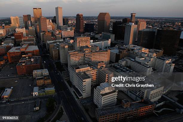 An aerial view of Tulane Avenue, Charity Hospital and the VA Medical Center of New Orleans in downtown New Orleans, Louisiana on April 10, 2010.