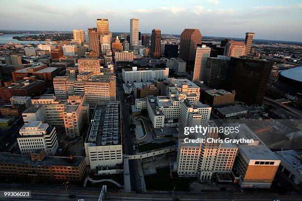 An aerial view of Tulane Avenue, Charity Hospital and the VA Medical Center of New Orleans in downtown New Orleans, Louisiana on April 10, 2010.