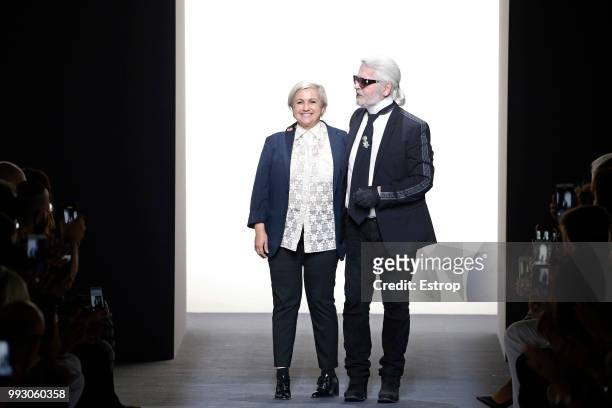 FAshion designers Karl Lagerfeld and Silvia Venturini Fendi during the Fendi Couture Haute Couture Fall Winter 2018/2019 show as part of Paris...