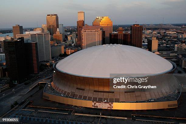 An aerial view of Louisiana Superdome in downtown New Orleans, Louisiana on April 10, 2010.