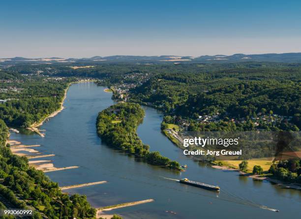 rhine river with nonnenwerth island - bad honnef am rhein stock pictures, royalty-free photos & images
