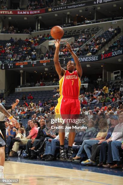 Kyle Lowry of the Houston Rockets makes a jumpshot against the Memphis Grizzlies during the game at the FedExForum on April 6, 2010 in Memphis,...