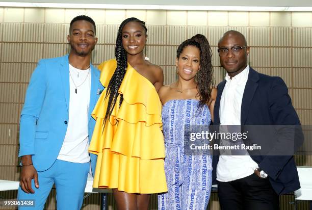 Stephan James, KiKi Layne, Regina King and Barry Jenkins attend 'If Beale Street Could Talk' Movie Cast and Filmmakers at Essence Festival 2018 on...