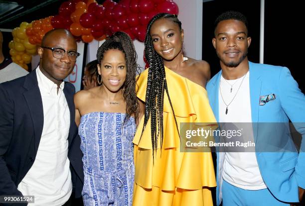 Barry Jenkins, Regina King, KiKi Layne and Stephan James attend 'If Beale Street Could Talk' Movie Cast and Filmmakers at Essence Festival 2018 on...