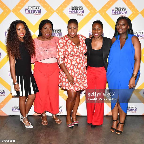 Tamika Mallory, Tarana Burke, Symone Sanders, Luvvie Ajayi and Yolanda Sangweni attend the 2018 Essence Festival presented by Coca-Cola at Ernest N....