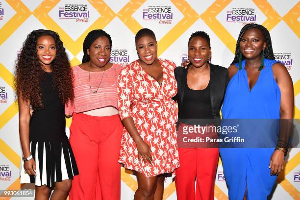 Tamika Mallory, Tarana Burke, Symone Sanders, Luvvie Ajayi and Yolanda Sangweni attend the 2018 Essence Festival presented by Coca-Cola at Ernest N....