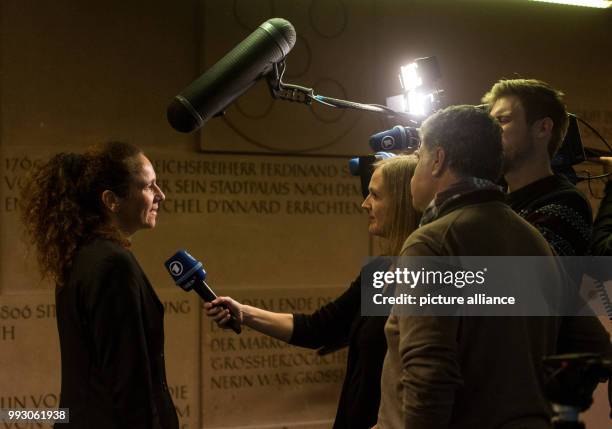 Sabine Lutz-Bonengel, an expert from Freiburg's Institute for Forensic Medicine, giving an interview in front of a courtroom of the District Court in...