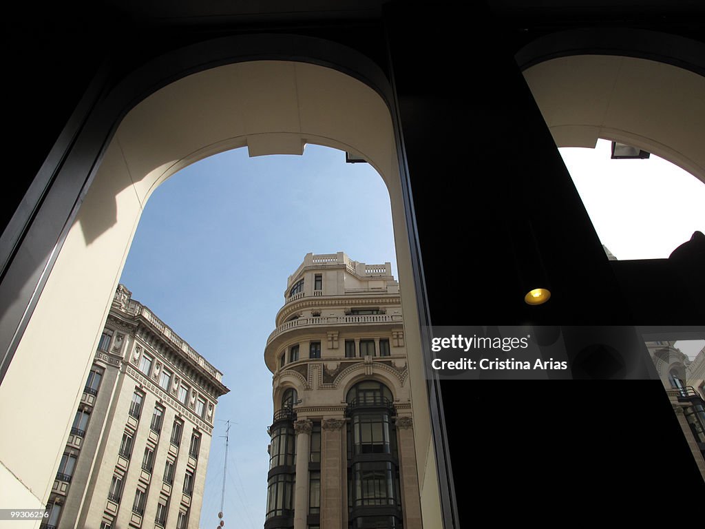 Buildings in Gran Via Street, Madrid.