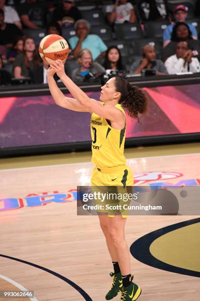 Sue Bird of the Seattle Storm shoots the ball against the Atlanta Dream on July 6, 2018 at Hank McCamish Pavilion in Atlanta, Georgia. NOTE TO USER:...