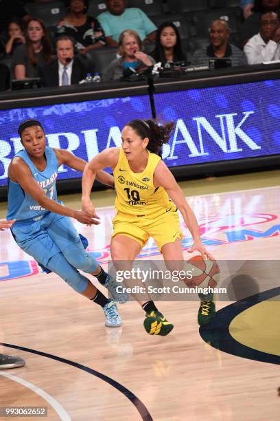 Sue Bird of the Seattle Storm handles the ball against the Atlanta Dream on July 6, 2018 at Hank McCamish Pavilion in Atlanta, Georgia. NOTE TO USER:...