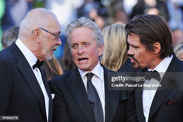 Actors Frank Langella, Michael Douglas and Josh Brolin attend the "Wall Street: Money Never Sleeps" Premiere at the Palais des Festivals during the...