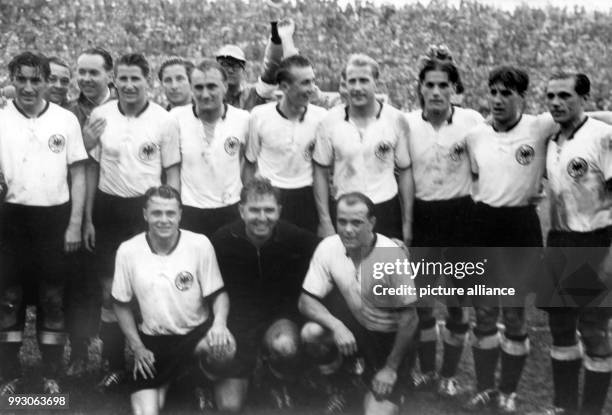 - An archive picture, dated 4 July 1954, shows the German national team after the victorious final match against Hungary during the soccer World...