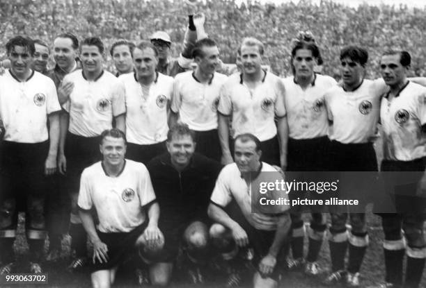 - An archive picture, dated 4 July 1954, shows the German national team after the victorious final match against Hungary during the soccer World...