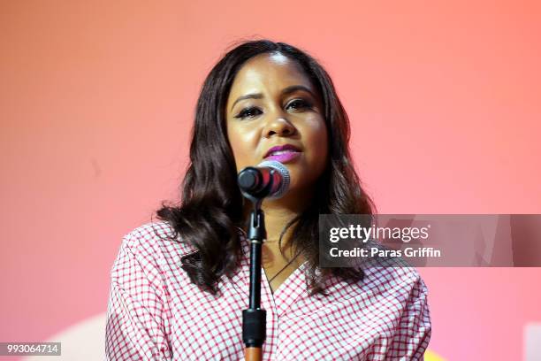 Angela Yee speaks onstage during the 2018 Essence Festival presented by Coca-Cola at Ernest N. Morial Convention Center on July 6, 2018 in New...