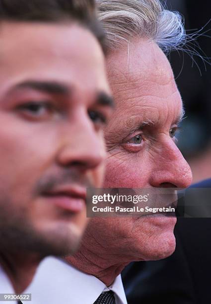 Actors Shia LaBeouf and Michael Douglas attend the "Wall Street: Money Never Sleeps" Premiere at the Palais des Festivals during the 63rd Annual...